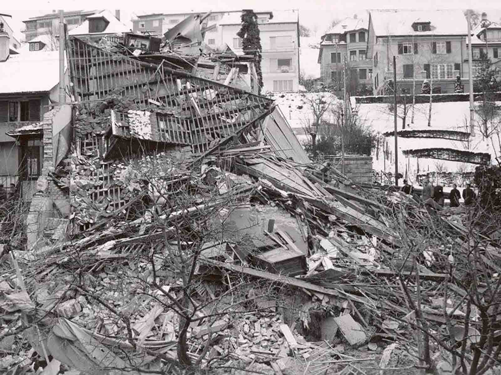Eine fehlgeleitete Bombe im Zweiten Weltkrieg zerstörte das Haus an der Limmattalstrasse 23.