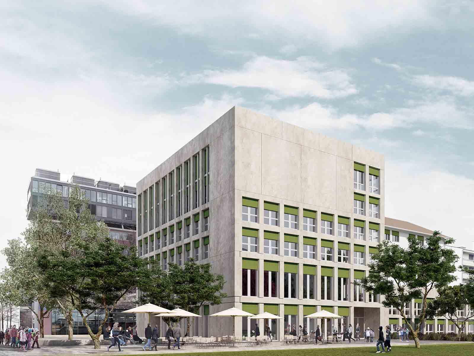 Anbau Schulhaus Schütze, wo die Pestalozzi-Bibliothek Zürich (PBZ) ab August 2019 einen neuen Standort haben wird.